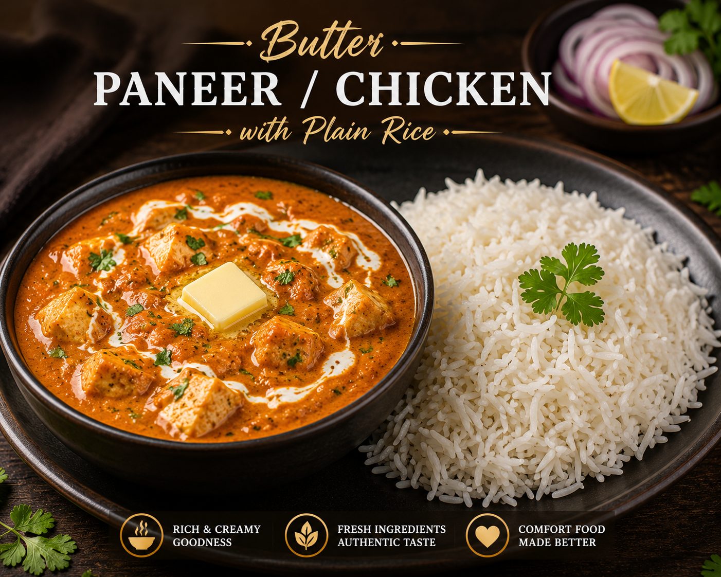Butter Paneer / Chicken with Plain Rice